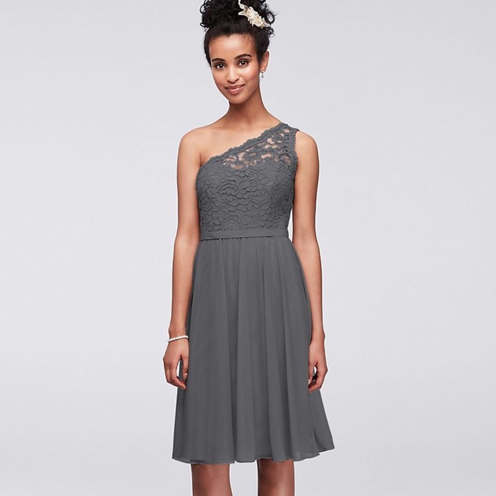 David’s Bridal grey bridesmaid dress